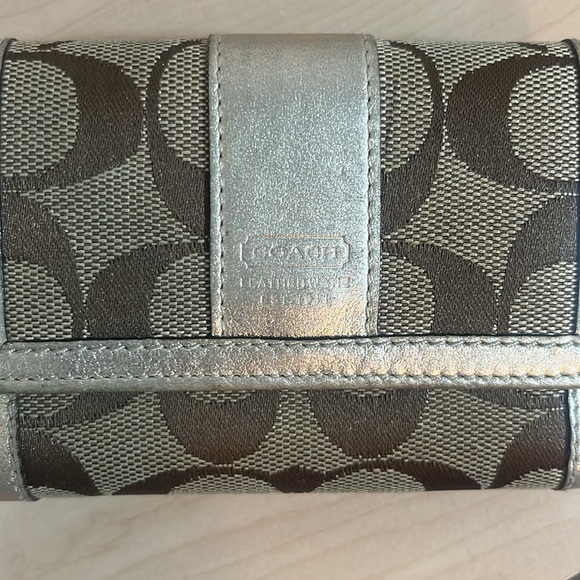 Coach trifold wallet. Tan/brown/metalic. - Picture 2 of 9